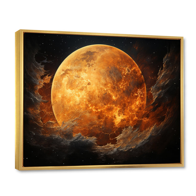 Planète Titan Misty Fiery sur toile, H 12 po x l 20 po x P 1 po, Cadre flottant doré