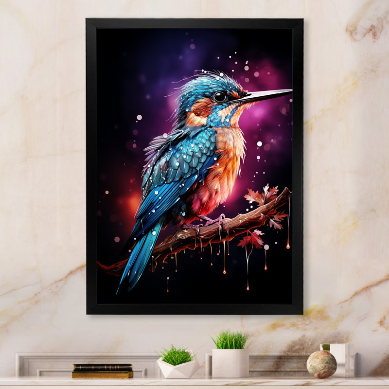 «Blue Humminbird Twilight - Colibri», art mural, Cadre photo noir, H 44 po x l 34 po x P 1,5 po