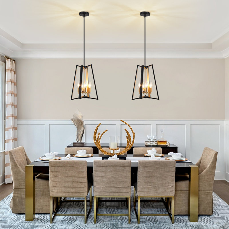 4 - Light Industrial Geometric Chandelier For Living Room Kitchen Entryway Hallway Foyer, Matte Black/Gold
