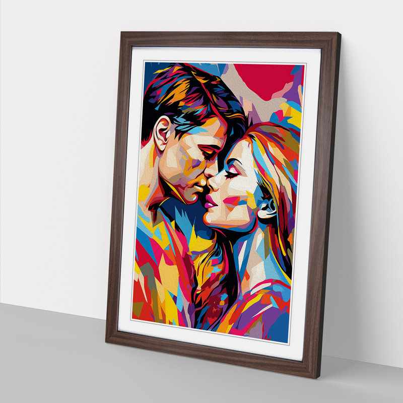 XYZ-FRM-V1223-4403 Lovers Pop - Single Picture Frame Print on Wood, Walnut , 64cm H x 46cm W x 2cm D