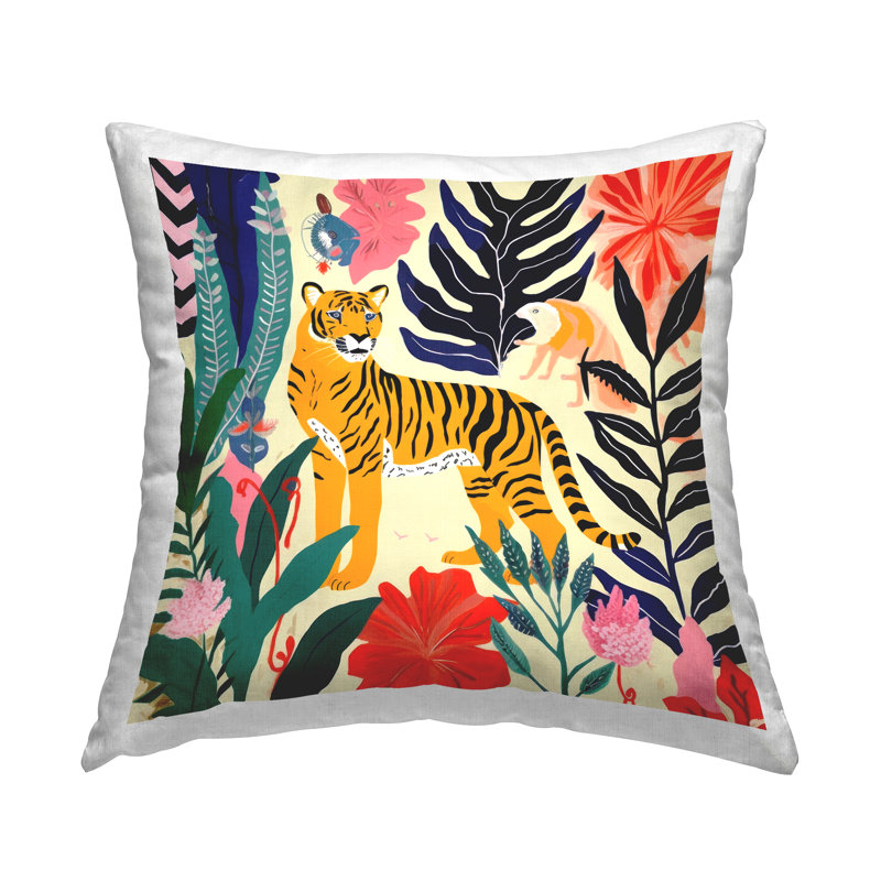 Modern Tiger & Leaves Decorative Square Throw Pillow Set
