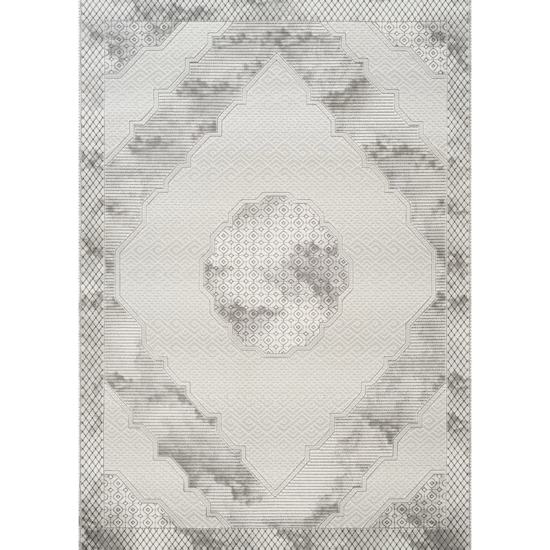 5 Ft. 3 In. X 7 Rectangle Area Rug, Medallion Design, And Grey, Classic Vintage Style, Material, Jute Backing, Pet Pattern, Traditional Transitional Backing