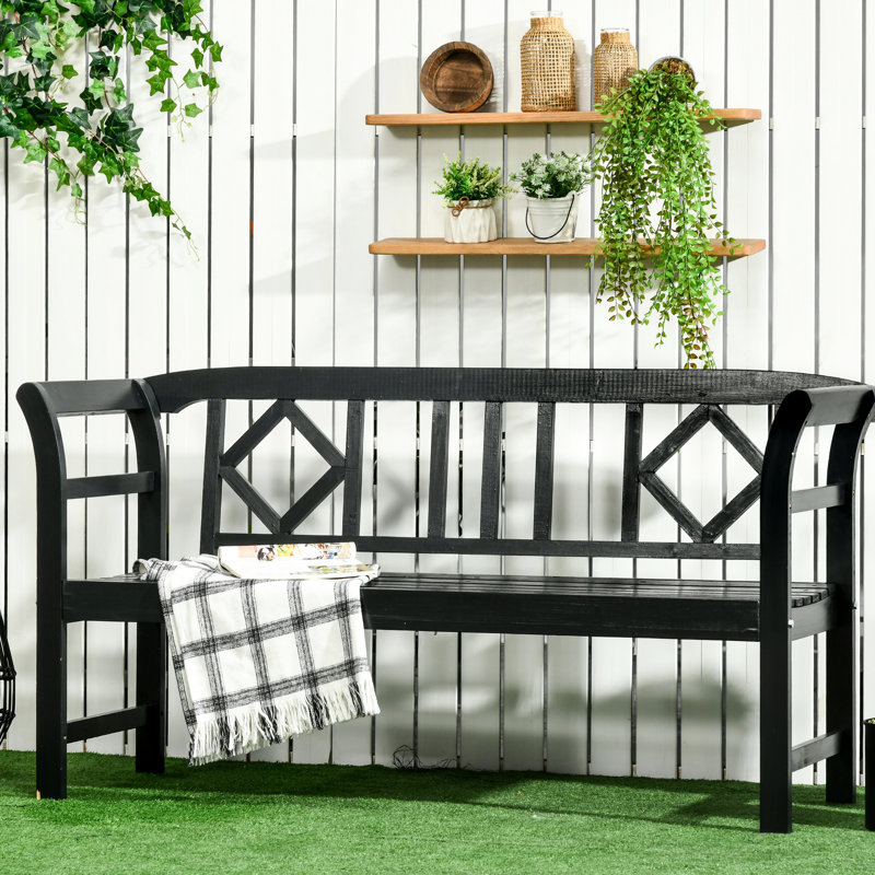 Banc de patio rustique à motif de losanges pour l'extérieur, en bois avec et, pour 3 personnes