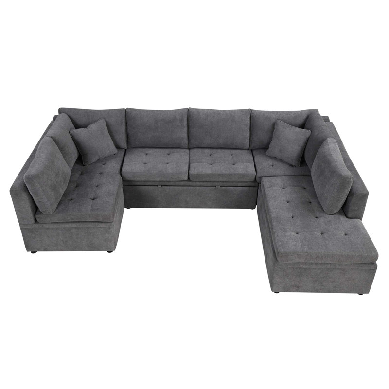 Canapé en chenille avec accoudoirs carrés, Gris