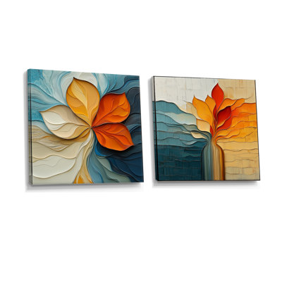 Automne transitionnel de fleurs abstraites I - Art mural floral abstrait - Décoration murale traditionnelle 2 pièces