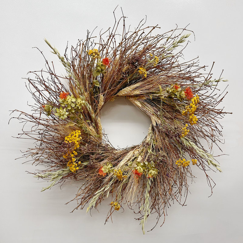 Dried Spring Branch and Safflower Wreath