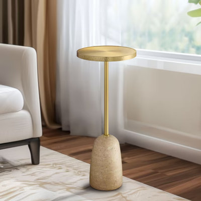 Iron Top Pedestal End Table, 24" H Gold Round Side Table with Solid Resin Base