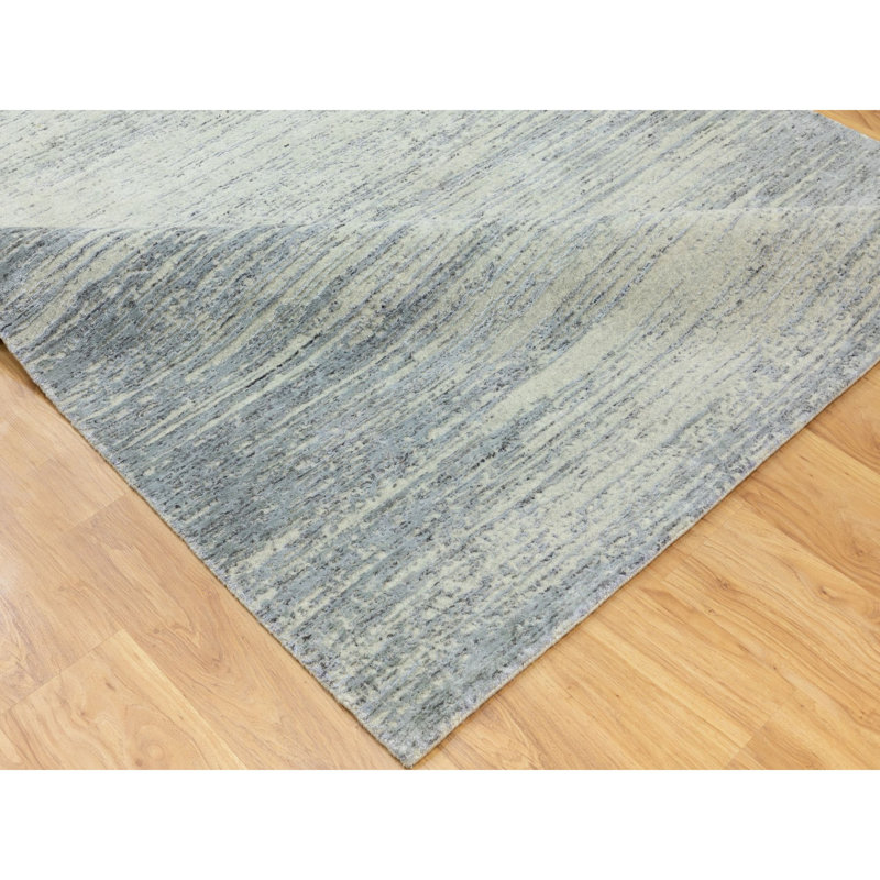 Tapis oriental moderne en laine naturelle et soie tissée à la main jacquard gris clair 6 pi 1 po x 9 pi 56ABDA5A5F66483E8F9C304A0CEB6C1F