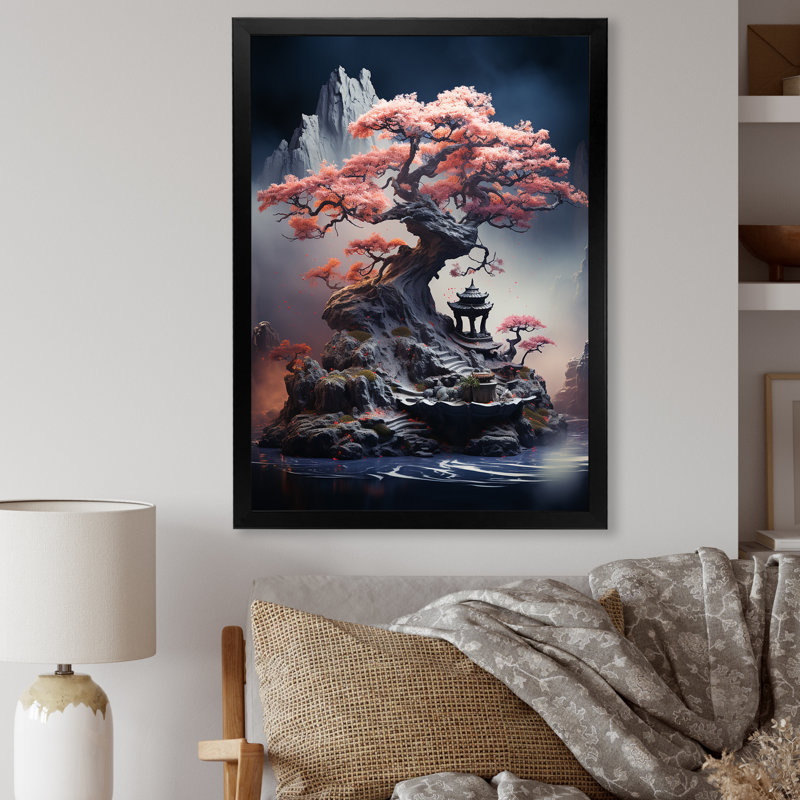 Mystical Bonsai 4 - Art mural bonsaï, H 32 po x l 24 po x P 1 po, Cadre simple noir