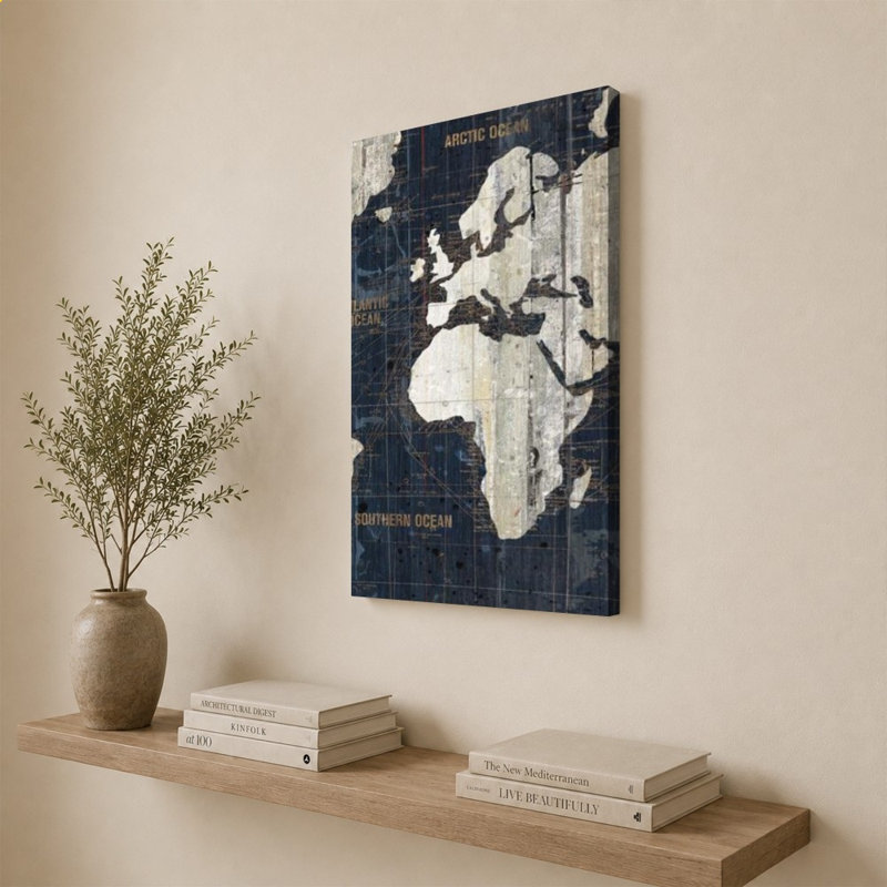 Old World Map Blue, 36" H x 24" W, Does Not Apply