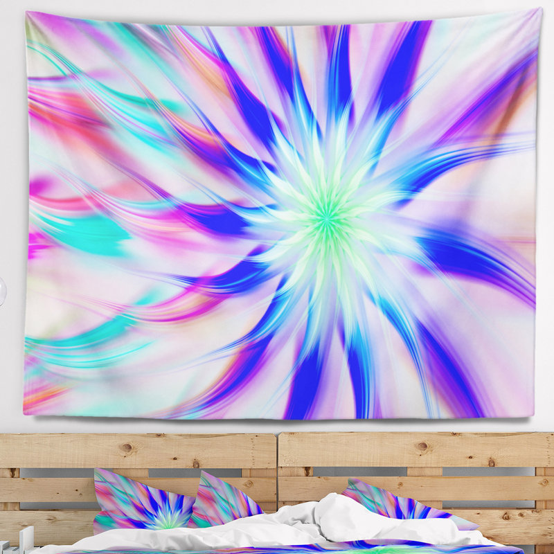 Tapisserie abstraite abstraite avec spirale bleue, H 32 po x l 39 po