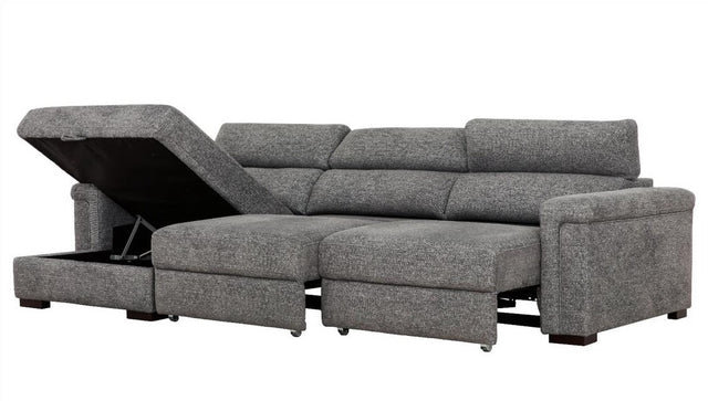 Lucious Grey Double Slider Power Sectional Sofa w/ Storage LAF Chaise, Left Hand Facing