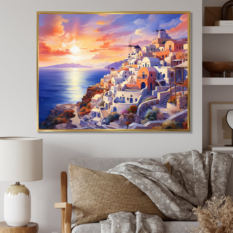 " Greece Oia Splendour II ", H 30 po x l 40 po, Cadre flottant doré