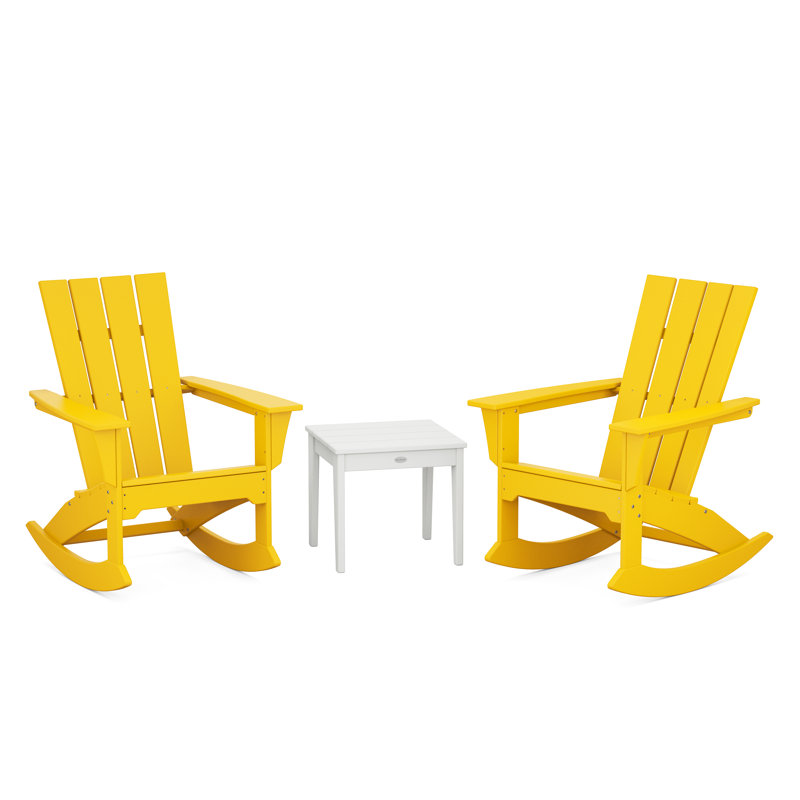 POLYWOOD Quattro 3-Piece Rocker Set, Lemon/White