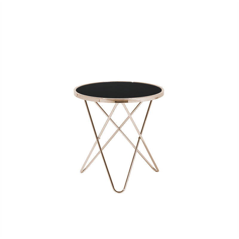 Krista Glass Top Cross Legs End Table, Black/Gold