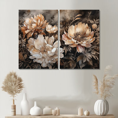 Art mural sur toile crème pivoines brunes - grandes pivoines