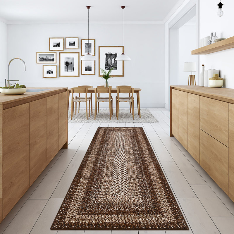 Brown Modern 2 x 8(ft) Rectangular Indoor Soft Non Slip Washable Bordered Geometric Runner Rug, Runner 2' x 8', Brown