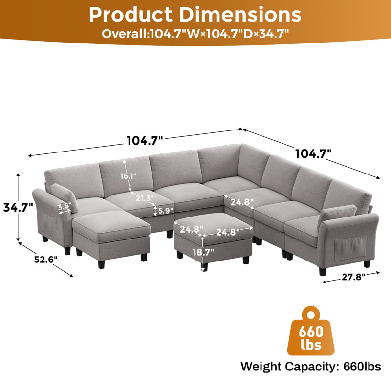 Canapé modulaire avec rangement 9 pièces, Tissu gris