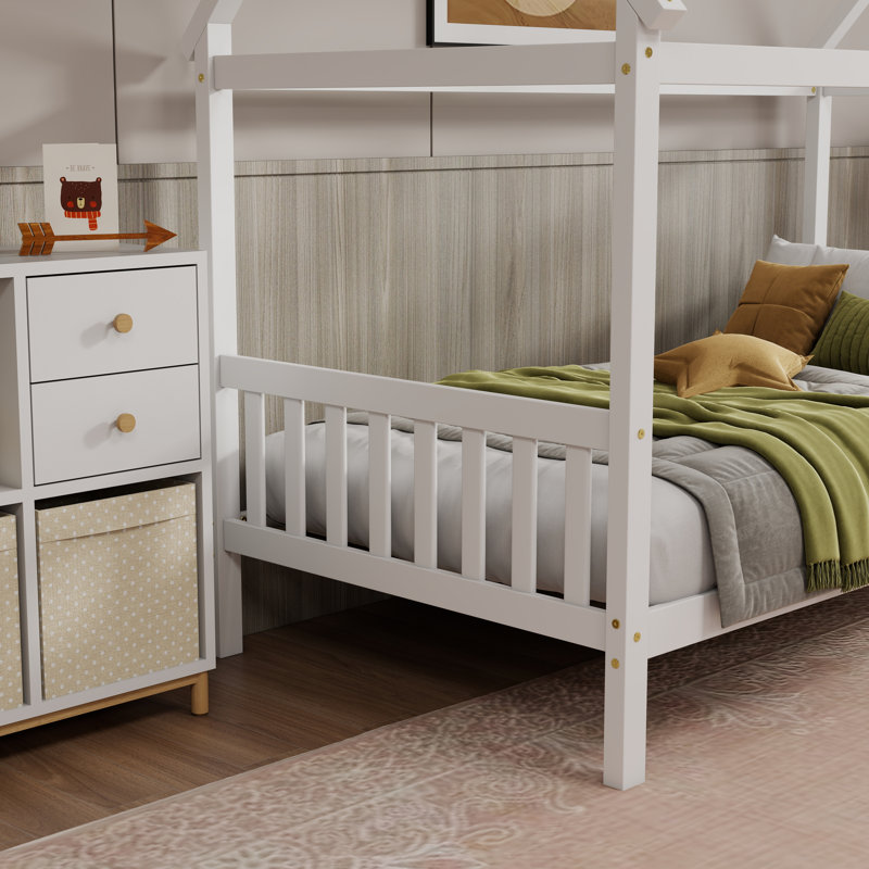 Twin Size Solid Wood House Bed With Headboard And Footboard, White