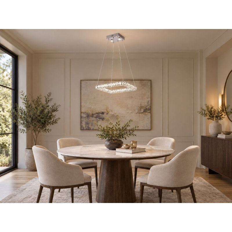 Gansop LED Chrome Square Pendant With Crystal Accents