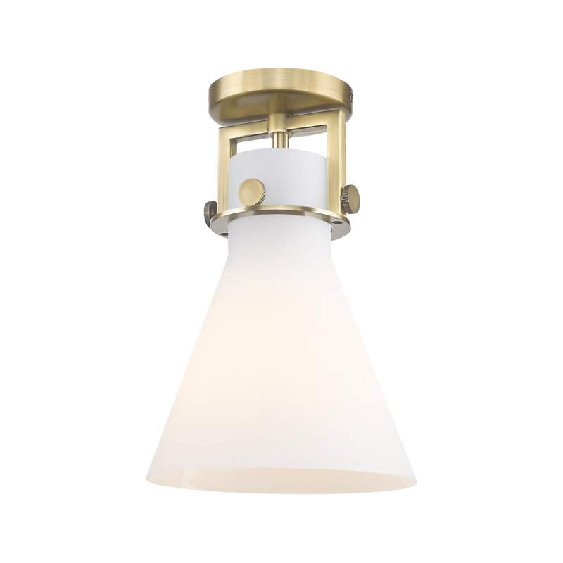 Skokie Glass Semi Flush Mount, Brushed Brass, Matte White