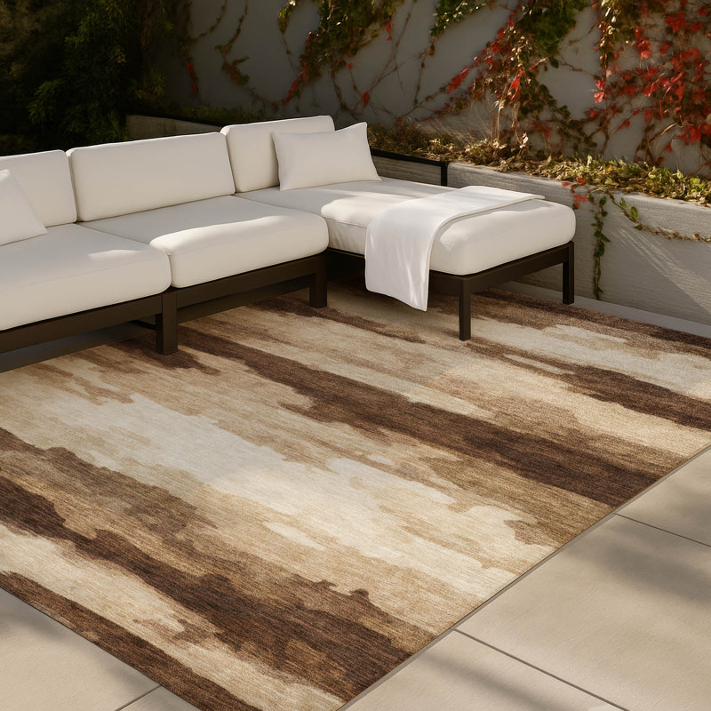 Machine Washable Indoor/Outdoor Chantille ACN2876 Abstract Rug, 10' x 14', Chocolate
