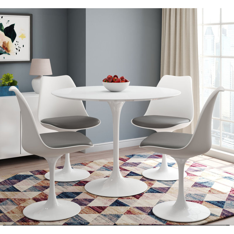 Table de salle à manger blanche 42 po en fibre de verre et métal, 29.5"H x 42"L x 42"W
