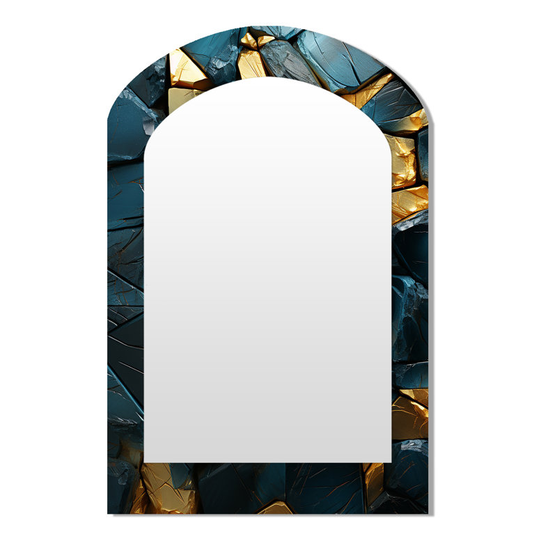 Blue and gold marble elegance I - Marble Asymmetrical Unique Wall Mirror, Modern Unique Shape Mirror, Printed Metal Art