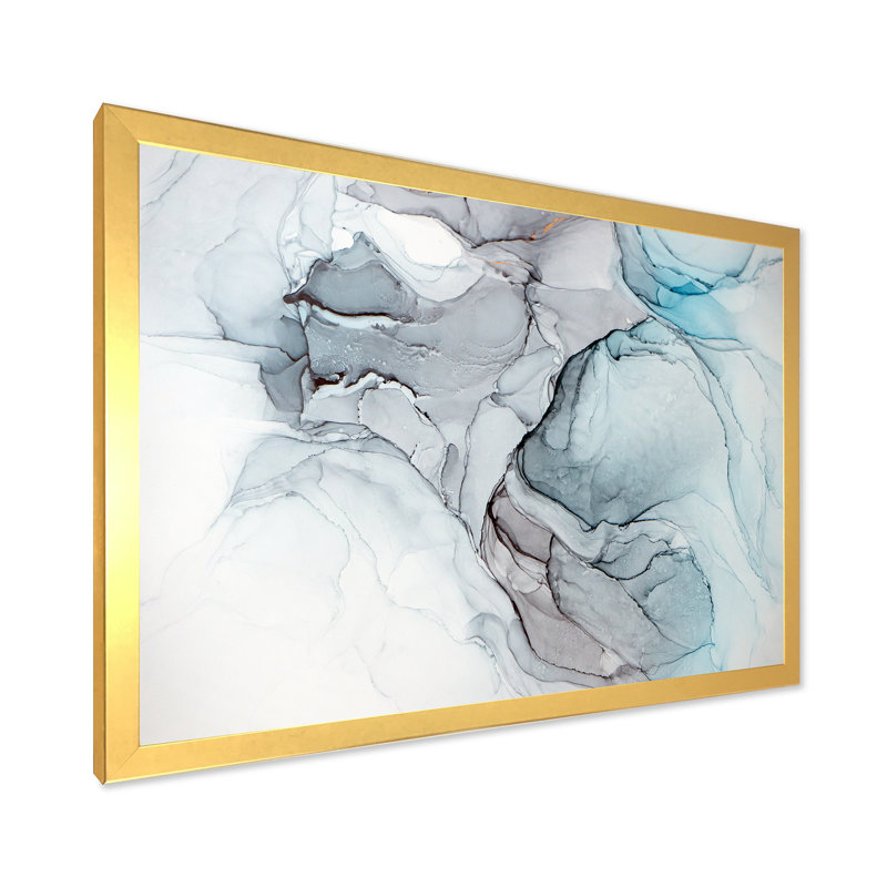 Luxry Blue and Grey Marble Art Ripples IV - Art mural moderne sur toile, H 12 po x l 20 po x P 1 po, Toile encadrée dorée