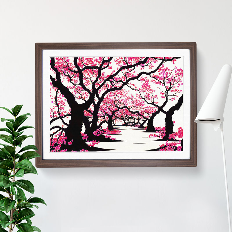 Classic Cherry Blossom Trees - Single Picture Frame Print, 46cm H x 64cm W x 2cm D, Walnut Framed