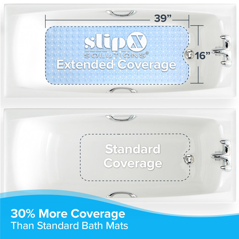 Extra Long Non-Slip Bathtub Mat with Suction Cups, Translucent Light Blue