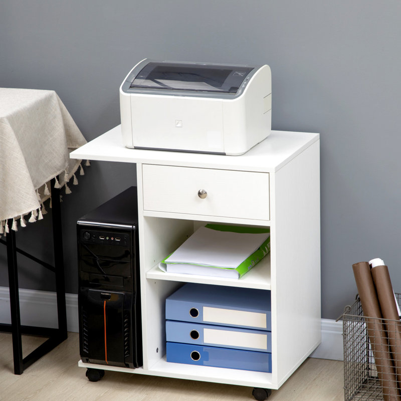 Rolling File Cabinet Cart, White, With Adjustable Shelf For Mobile Printer Stand In Featuring And Holder