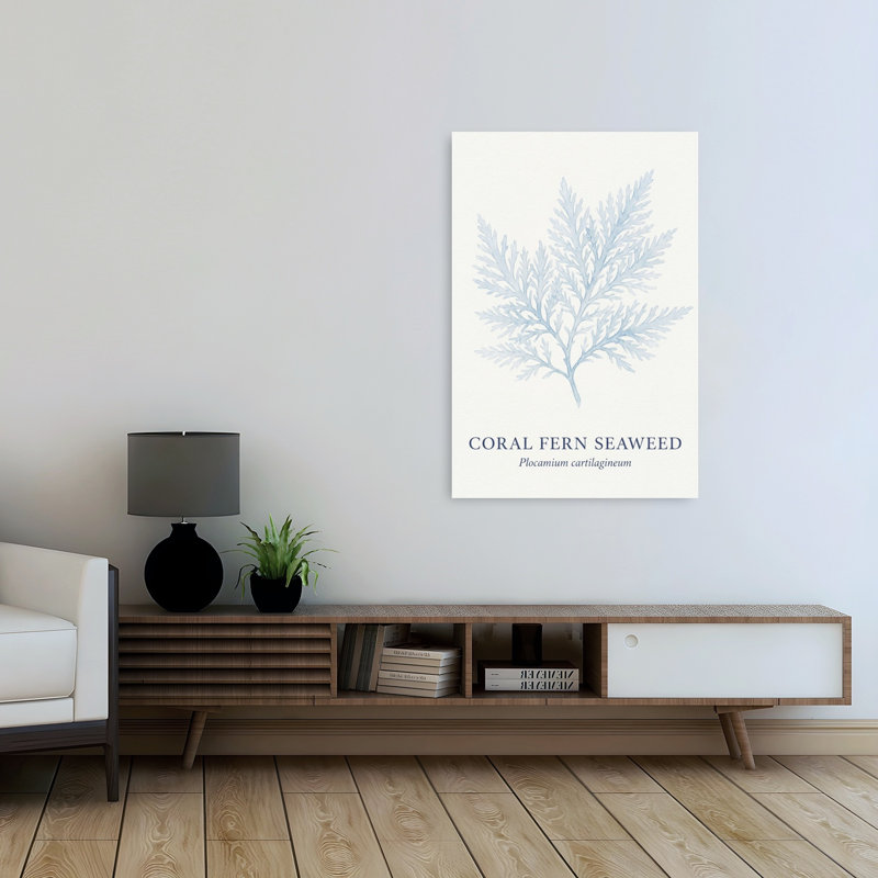Blue Coral Fern Delicate Minimalist Organic Fern Coastal Nature Wall Art Print 1 Piece Wrapped Canvas Wall Art
