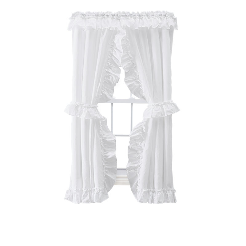Ellis Cotton Blend Semi Sheer Curtain Pair, White, 27" W x 63" L