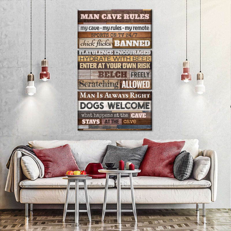 «Man Cave Rules I», ensemble de 3 reproductions sur toile par HomeyNotes Studio, H 45 po x l 28 po x P 1,25 po
