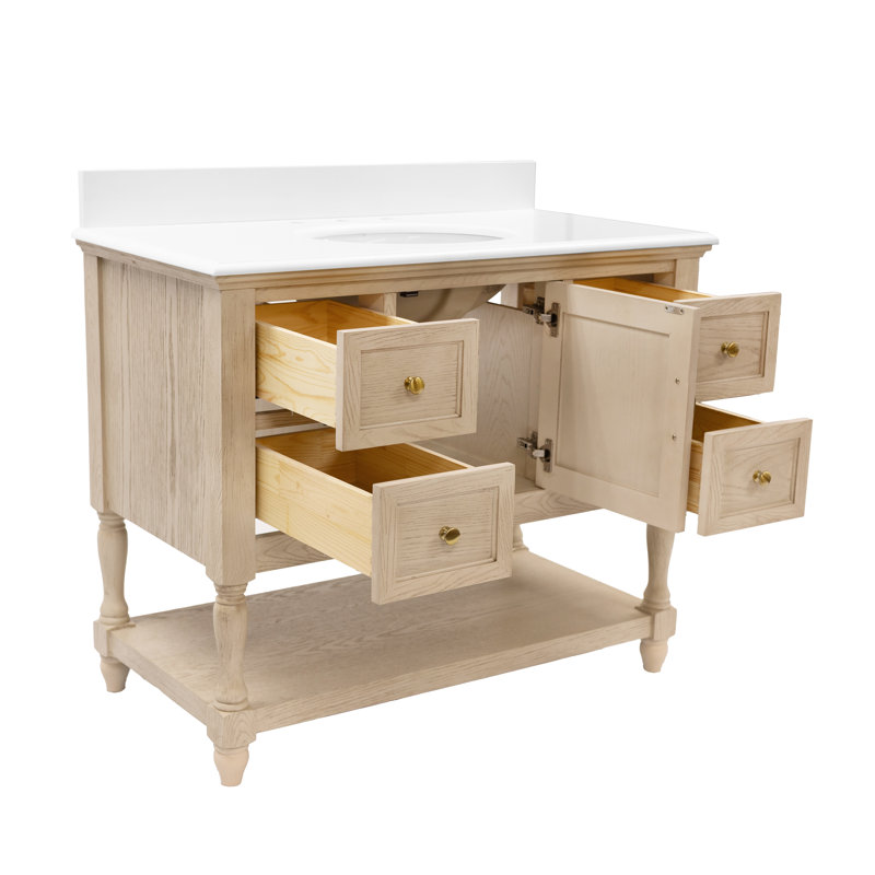 Hampton 42" Single Bathroom Vanity Set, Engineered White, Greige Oak