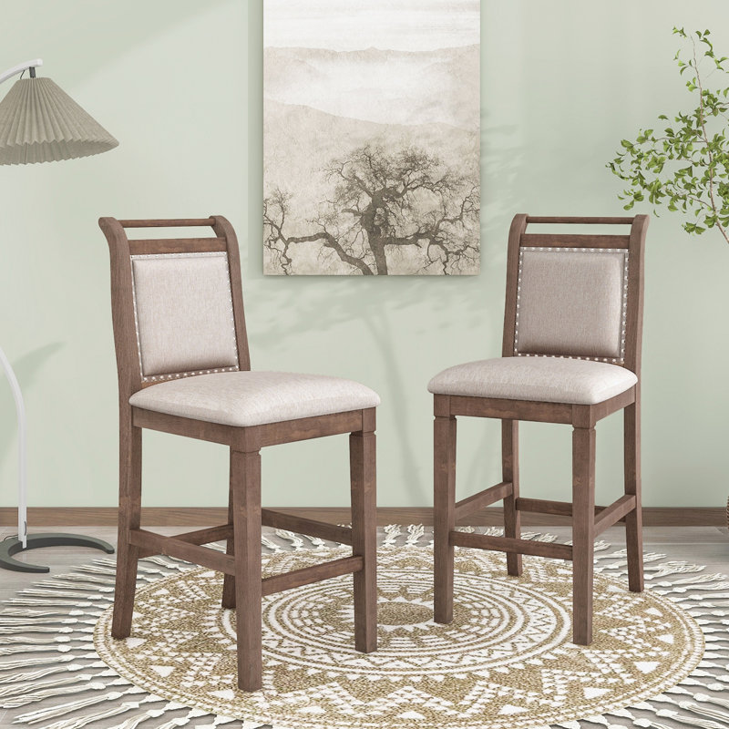 Ensemble de table de salle à manger à hauteur de comptoir en bois 3 pièces avec 2 chaises rembourrées pour petite place, Brun