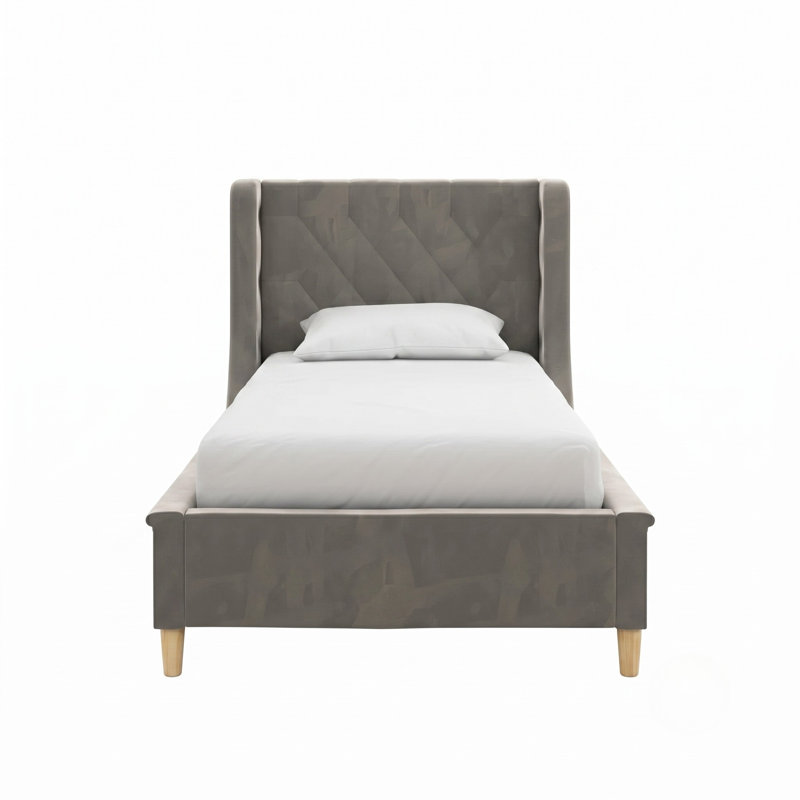 Lit plateforme tapissier en velours, Gris, Full