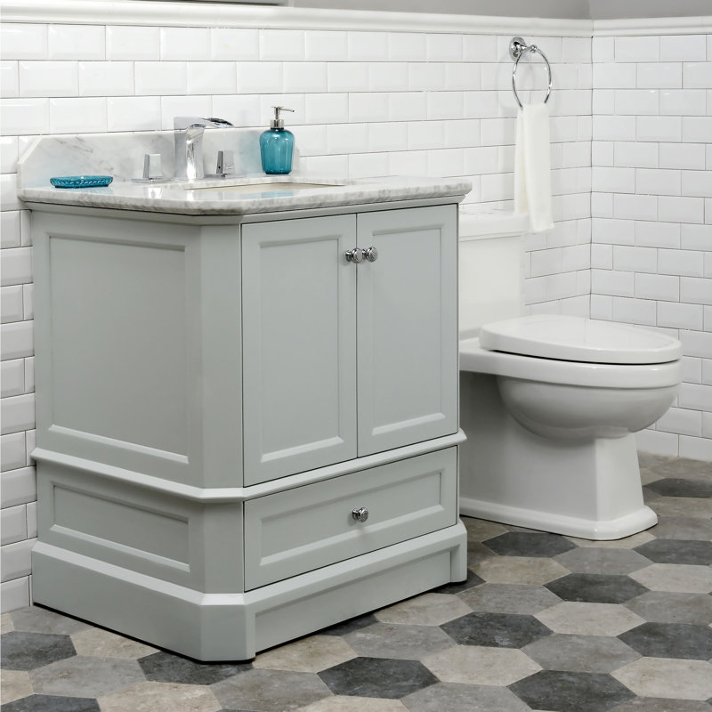 31.25'' Single Bathroom Vanity with Marble Top, Carrara, Ocean Gray