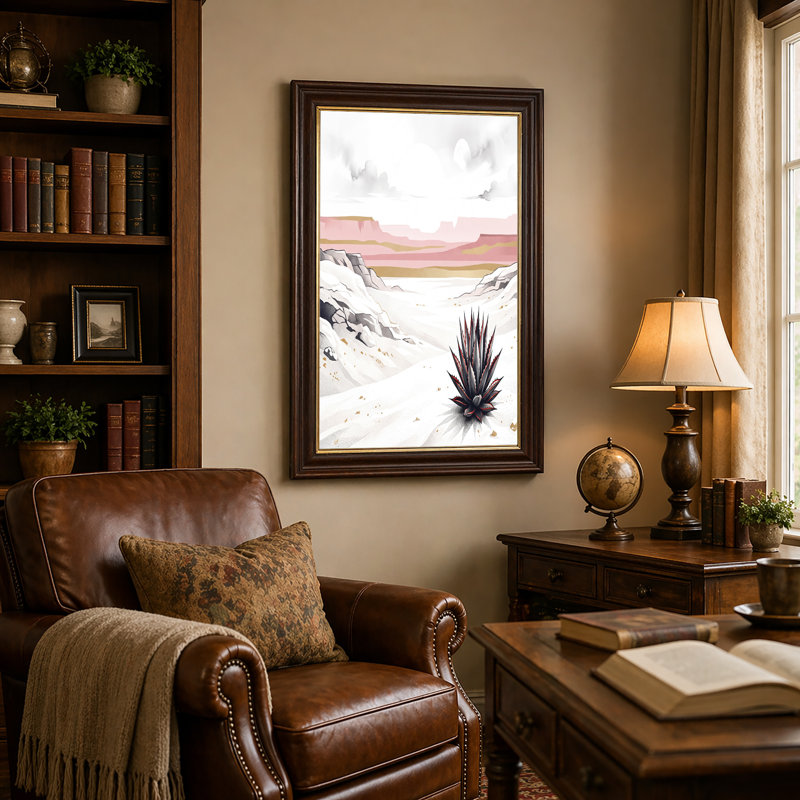 «Agave plant in White Desert Landscape with Pink Hills», art mural sur toile, H 16 po x l 24 po