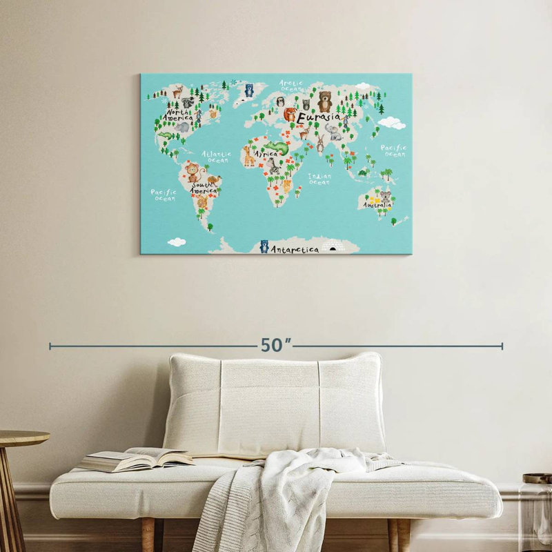 Carte du monde des animaux drôles d'Aliaz, H 24 po x l 36 po