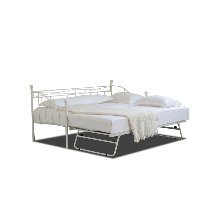 Lara Iron Daybed with Trundle Bed, White