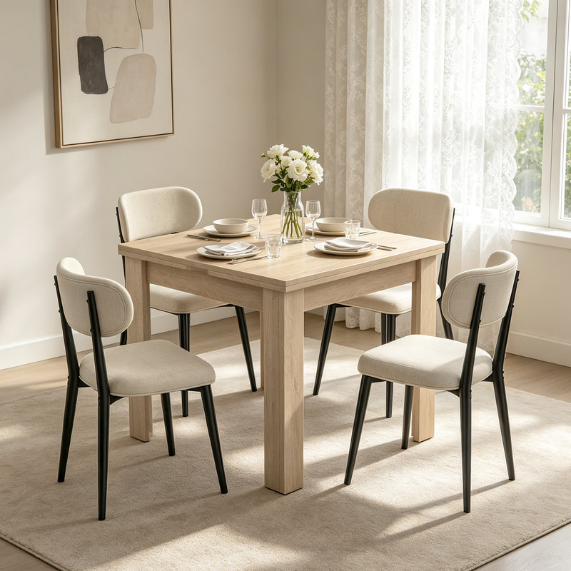 Ensemble de table de salle à manger extensible 5 pièces pour table de cuisine rectangulaire à abattants 4,31,5 "- 62,9" avec 4 chaises rembourrées