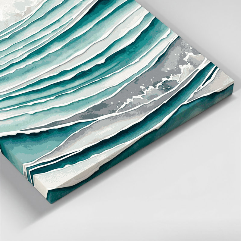 Toile horizontale rayée turquoise, gris clair et vert, H 8 po x l 8 po