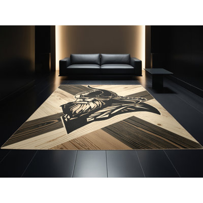 Tapis moelleux moelleux en bois rustique et viking Raider