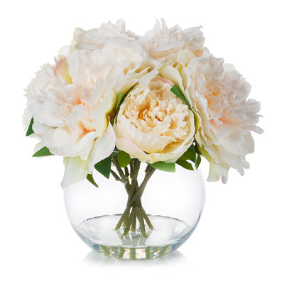 Faux Silk Peony Arrangement in Vase