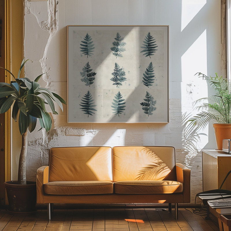 "Nine ferns collage", art mural texturé encadré, Noir, H 30 po x l 30 po
