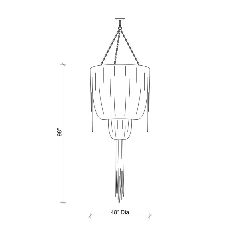 Leather Fringe Chandelier, 98" H x 48" W x 48" D, 7