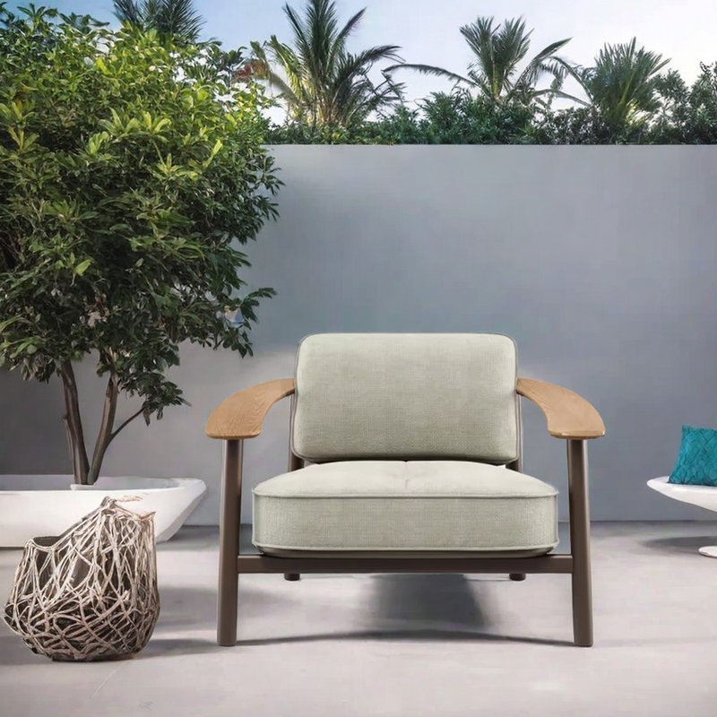Outdoor Modern Simple Sponge Sofa Chair Outdoor Lounge Chair, Black, Grayish Green