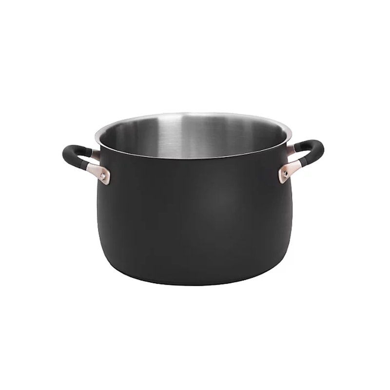 Meyer Accent induction Hob 24cm Stockpot - Stackable Stockpot, 7.6 Litres, Anti Spill Shape, Black, Stainless Steel